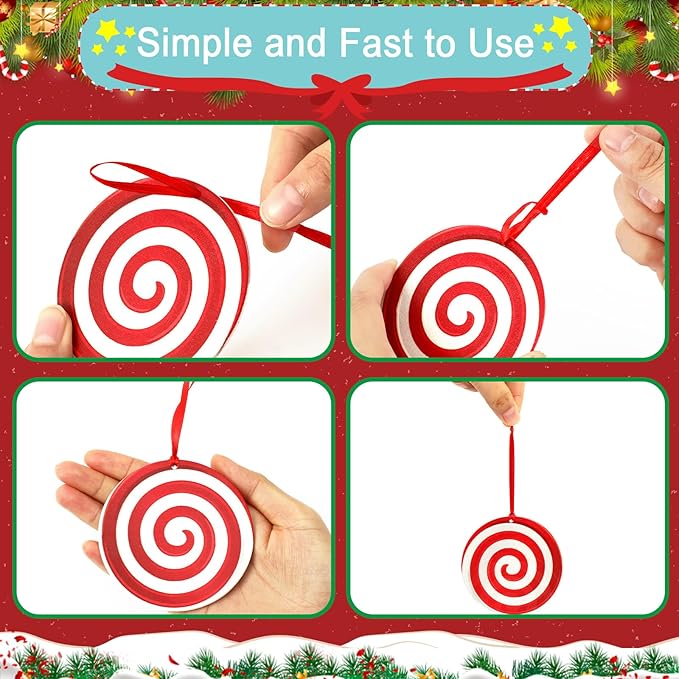 JUNEBRUSHS 300Pcs Christmas Ornament Ribbon Hangers, Hand Tied String Ties Ornaments Loops Thin Ribbon for Ornaments Christmas Tree Hanging Decoration Red Green