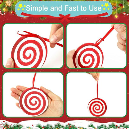 JUNEBRUSHS 300Pcs Christmas Ornament Ribbon Hangers, Hand Tied String Ties Ornaments Loops Thin Ribbon for Ornaments Christmas Tree Hanging Decoration Red Green