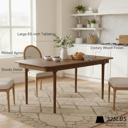 LukeAlon Mid-Century 63 Inch Solid Wood Dining Table for 4-6, Retro Farmhouse Kitchen Table with Large Tabletop, Modern Table for Dining Room, Living Room, Kitchen, Natural