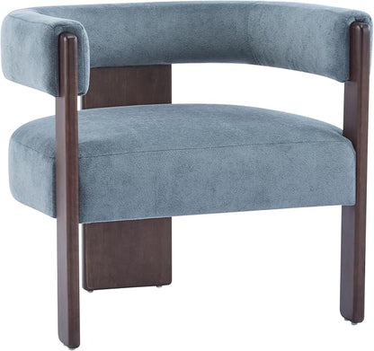Christopher Knight Home Nettie Modern Accent Chair for Living Room, Velvet Fabric Single Lounge Sofa Chair with Wooden Frame, Comfy Reading Chair for Bedroom, Lounge Armchair with Cushion, Dusky Blue