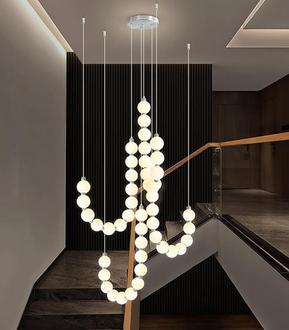 Modern Chandeliers LED Dimmable Light Acrylic Balls Ceiling Pendant Lighting for Living Room Dining Room Bedroom Adjustable Hanging Lights 90 Watts Silver Lamp