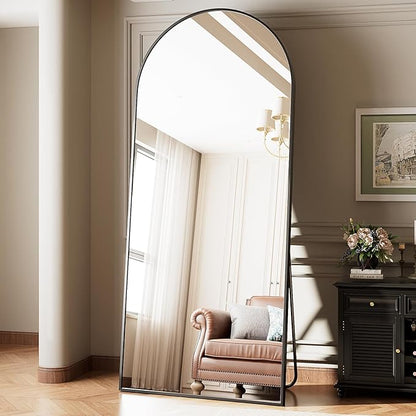 Mirror Full Length, 78"x35" Oversized Arched Floor Full Length Mirror with Stand, Room Decor Big Full Body Floor Mirror with HD Tempered Glass Aluminum Frame for Bedroom Living Room, Black
