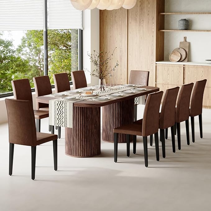 79" Dining Table Set for 10,Large Rectangular Kitchen Table Set for 10 with Cushioned Chairs,Modern Mid-Century Wood Dining Room Table Set for 10,Ideal for Dining & Gatherings (Walnut)