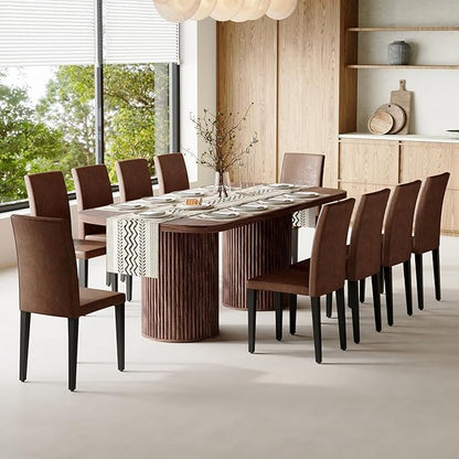 79" Dining Table Set for 10,Large Rectangular Kitchen Table Set for 10 with Cushioned Chairs,Modern Mid-Century Wood Dining Room Table Set for 10,Ideal for Dining & Gatherings (Walnut)