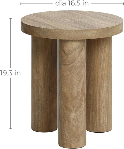 LuxenHome Round Side Table, 19" Tall End Table with 3 Pillar Legs, Modern Farmhouse Dark Oak Finish Wooden Side Tables, Accent Table for Living Room, Bedroom