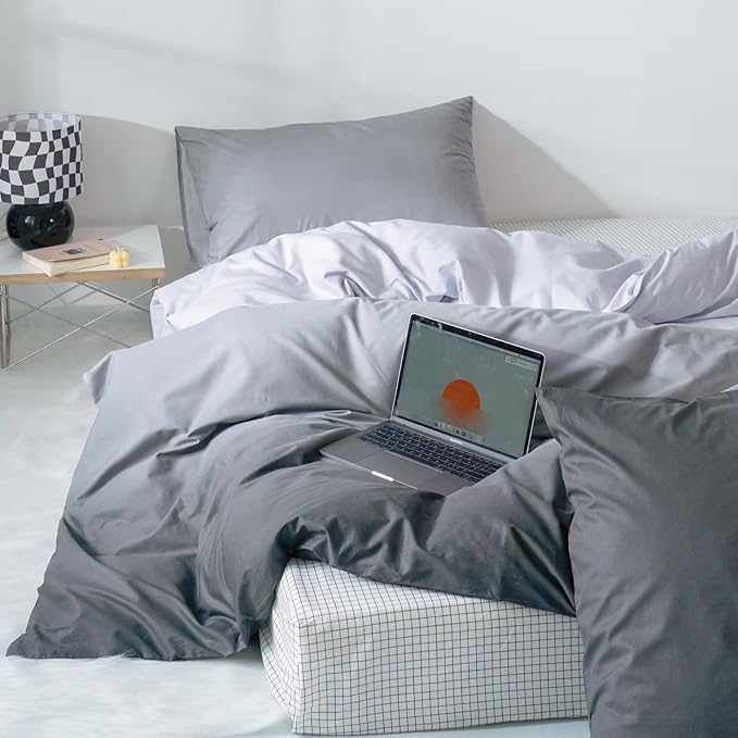 CLOTHKNOW Grey Silver Queen Comforter Set Gray Gradient Bedding Comforter Sets Grey Tone Comforter Queen with 2 Pillow Cases