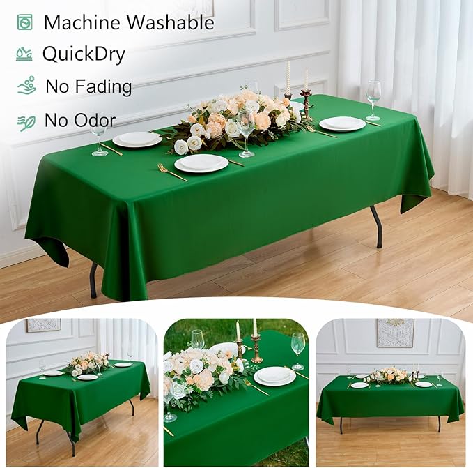 Hunter Green 6 Pack Polyester Table Cloth 60 x 102 Inch, Rectangle Tablecloths for 6 Foot Tables Washable Table Cloth for Party Wedding
