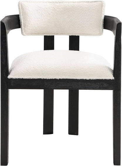 Christopher Knight Home Falcon Boucle Fabric Upholstered Dining Chairs Set of 2, Modern Wooden Dining Curved Backrest Kitchen Side Chair,Living Room Extra Seat,Black+Milky White