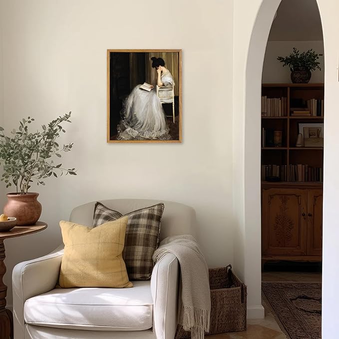 KBKBART Vintage Wall Art, Framed Canvas Art Mid-Century Lady Classical Women Painting, European Portrait for Bedroom Bathroom Decor (8"x10")