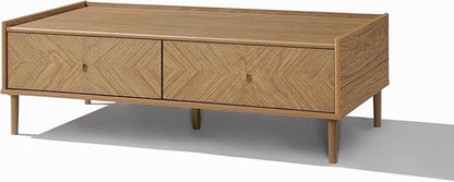 LuxenHome Wood Coffee Table with Storage, 47" Mid Century Modern Coffee Tables with 2-Drawer, Center Table for Small Space, Rectangular Cocktail Tea Tables for Living Room, Office