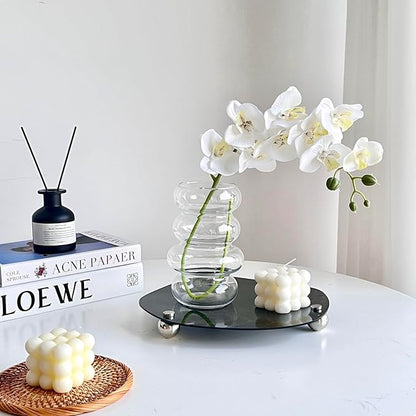 BLOFLO Transparent Glass Hydroponic Flower Vase, 7-Inch Clear Glass Vase, Four-Layer Geometric Glass Vase for Home Décor, Modern Bubble Glass Vase for Home Office Wedding Table Decoration (Clear)