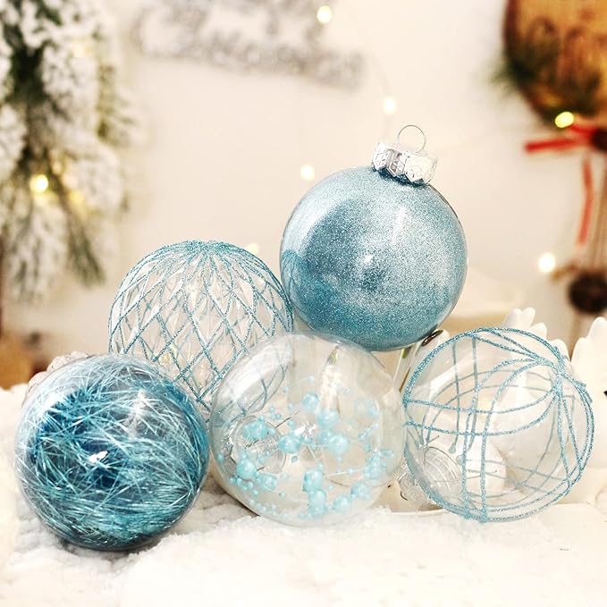 Christmas Ball Ornaments Set, 20ct Large Clear Shatterproof 80mm/3.15" Blue Christmas Ornaments for Christmas Tree Decorations Hanging Decorative Baubles for Baby Shower Xmas Party Decor