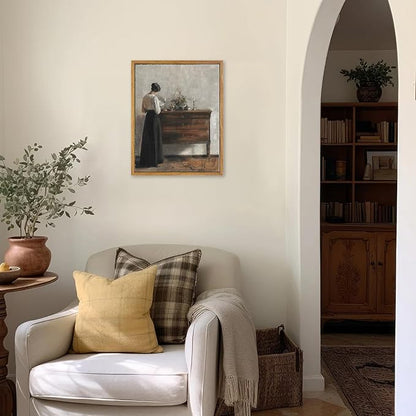 KBKBART Vintage Wall Decor Art Print, Framed Canvas Wall Art Mid-Century Lady Classical Women Painting Picture, Vintage European Portrait Painting for Bedroom Bathroom Decor Wall Art(9"x11")