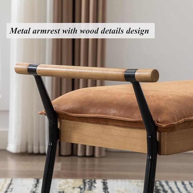 DUOMAY Modern Rectangle Ottoman Bench with Arms and Metal Legs, Mid Century PU Bed Bench Footstool Entryway Shoe Bench for Dining Room Bedroom Living Room, Brown