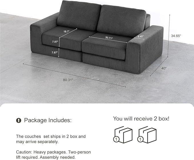 80.31‘’ Boneless Couch Cloud Modular Sectional Couches for Living Room, Modern Oversize Sofa with Deep Seat, Modular Loveseat Sofa, No Assembly Required