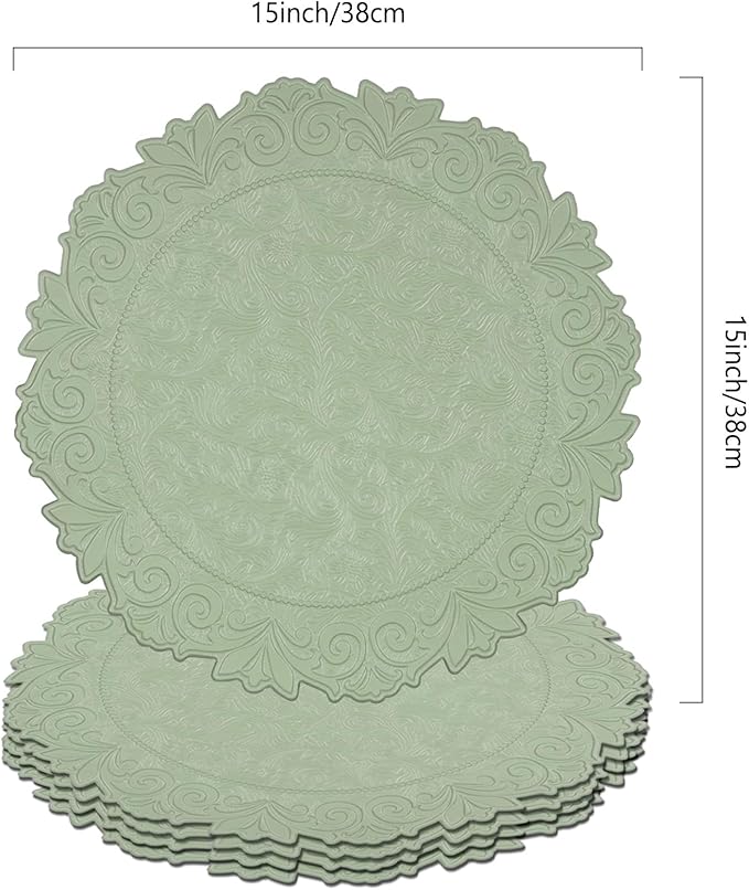 Noctiflorous Round Faux Leather 15 Inch Placemats Set of 4 Waterproof Wipeable Heat Resistant Tablemat for Dining Table Kitchen Non Slip Oilproof Table Place Mat for Indoor Outdoor(A Green, 4)