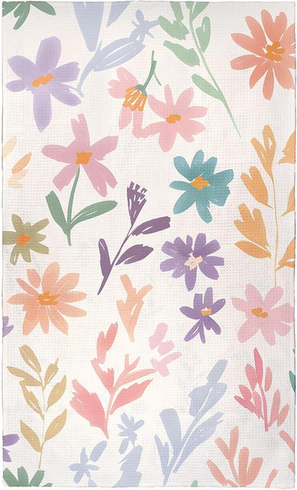 Eunzel Kitchen Tea Towel Quick Dry Microfiber Dish Towels with Hanging Loop, Rainbow Flower