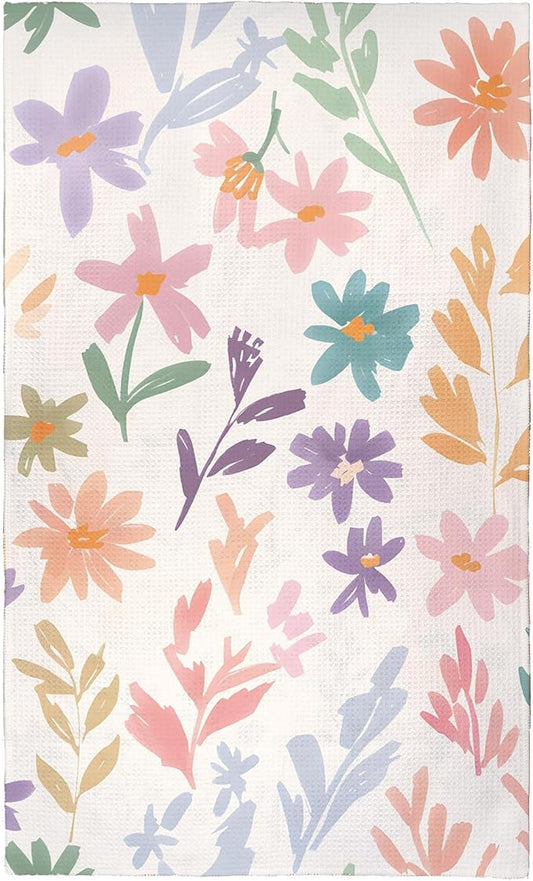 Eunzel Kitchen Tea Towel Quick Dry Microfiber Dish Towels with Hanging Loop, Rainbow Flower