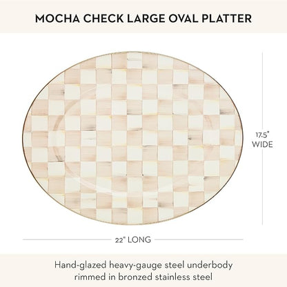MACKENZIE-CHILDS Enamel Oval Platter, Serving Plate for Entertaining, Large, Brown-and-White Mocha Check