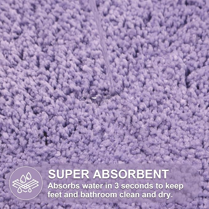 ORTIGIA Cute Purple Scalloped Bath Mat, Fun Plush Microfiber Scallop Bathroom Rugs Non Slip Washable Quick Dry Absorbent, Bath Rug for Shower Stall Vanities Kitchen Floor Entrance, 20x32