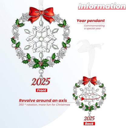 Christmas Tree - 2025 Rotation Snowflake Hanging Ornaments Pendant of Car Charm Holiday Keepsake Gift Home Decor (Snowflake Silver)