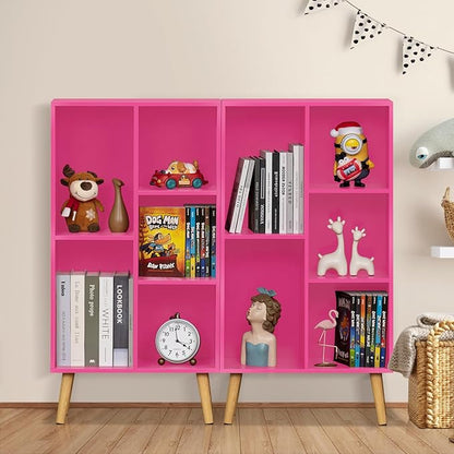 LEYAOYAO Bookshelf,3 Tier Book Shelf with Legs,Pink Modern Bookshelf,Large Freestanding Open Modern Bookshelves,Display Bookcases Decor Furniture for Nursery