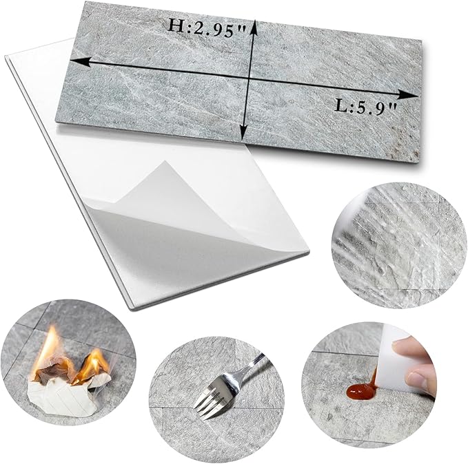 AULIGET 3" x 6" Subway Tile Peel and Stick Backsplash, Thick PVC Stick on Wall Tiles (4, Mountain Rock)