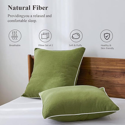Simple&Opulence 100% Linen Euro Sham Covers with Piping Trim, 26"x26" Pillow Cover Set of 2, Breathable Pillow Shams for Bed Couch Decorative Cushions, Olive Green