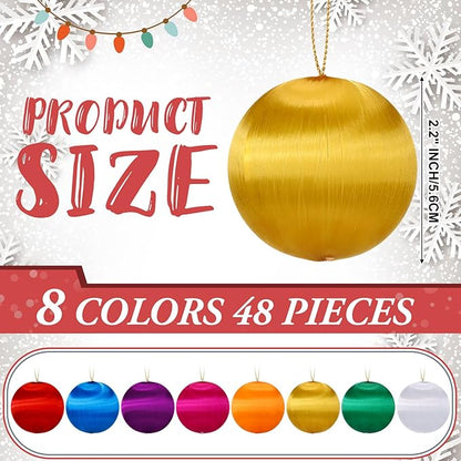 Syhood Christmas Satin Balls Christmas Silk Ball Ornaments Satin Silk Xmas Tree Hanging for Xmas Tree Decor Holiday Party Decorations (48 Pcs,Multicolor,2.2 Inches)