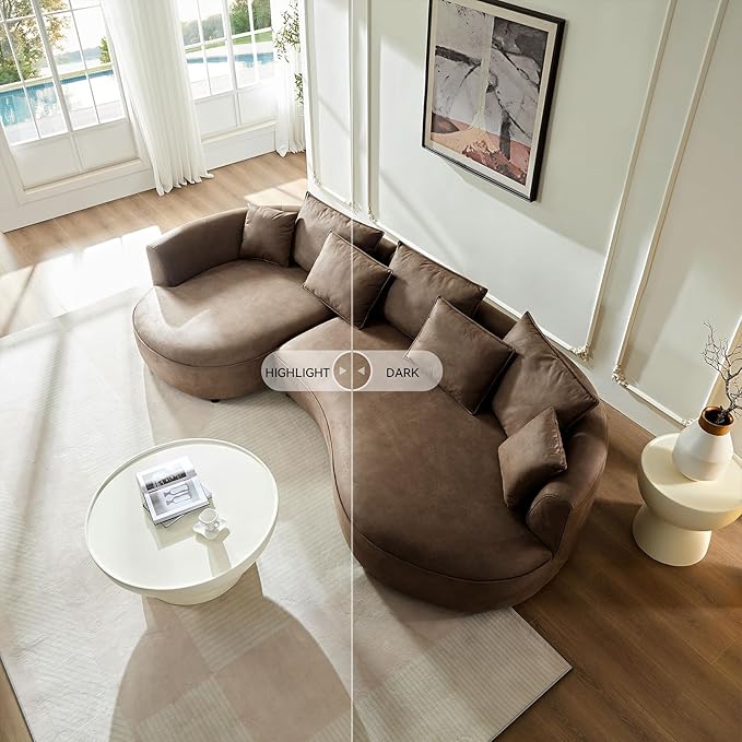 128.7'' Luxury Simple L Shape Curved Modular Leather Sofa Modern Curved Sofa Leathaire Upholstered 5-Seat Couch, Technology Cloth Square Sofa For Living Room Apartment (Leathaire+Left Facing, Brown)