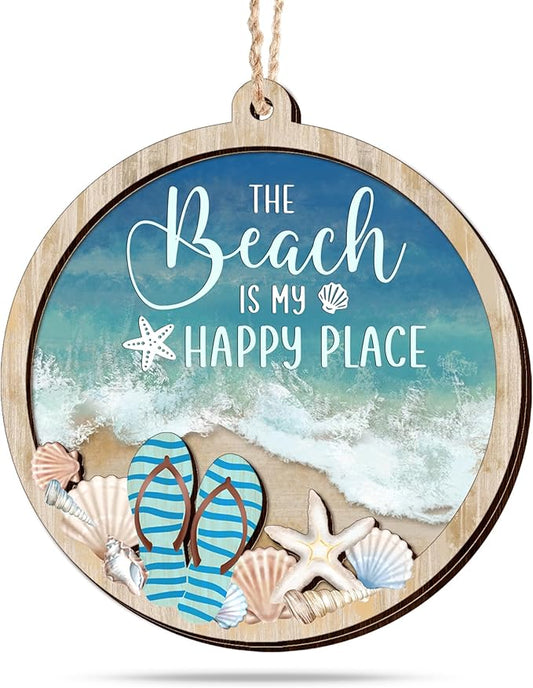 Beach Gifts for Women Men - Wooden Christmas Ornaments 2025 for Tree Decorations - Beach Themed Gifts for Mom Dad Family Friends Couple, Beachy Coastal Decor for Christmas Decorations