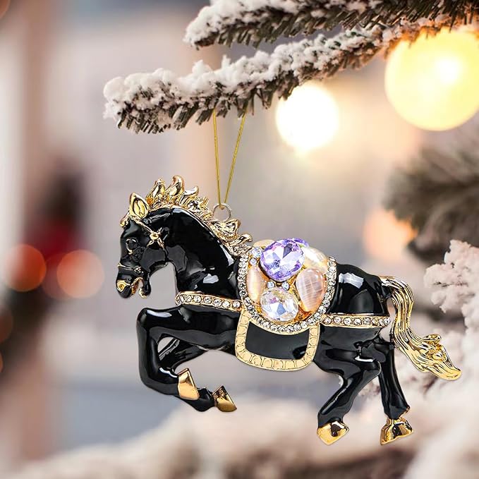 Horse Ornament,Rhinestone Black Horse Ornaments for Christmas Tree,Horse Gifts for Women,Girls,Horse Lovers, Equestrian Gifts,Christmas Ornaments for Kids