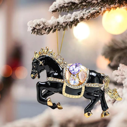 Horse Ornament,Rhinestone Black Horse Ornaments for Christmas Tree,Horse Gifts for Women,Girls,Horse Lovers, Equestrian Gifts,Christmas Ornaments for Kids