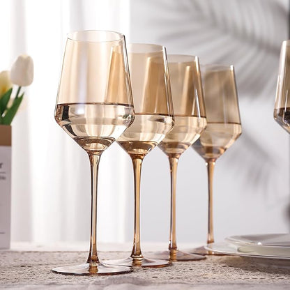 Physkoa Amber Colored Wine Glasses Set 6-16oz Stemmed Brown Wine Glasses With Tall Long Stem and Tulip Bottom,Amber Glassware for Home Deco,Wedding,Birthday