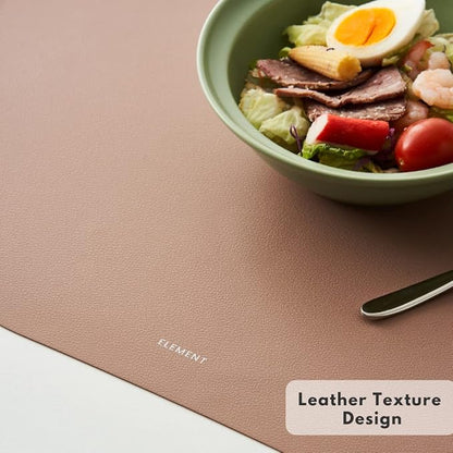 Clay Pink Oval Silicone Placemats Set of 4 – Heat Resistant, Waterproof, Easy to Clean Non-Slip Modern Dining Table Mats – Premium Leather Textured Japandi Kitchen Decor