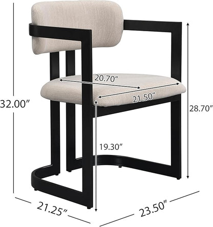 Christopher Knight Home Auber Modern Upholstered Dining Chair Set of 2, Fabric Upholstery Dining Set with Metal Frame, Comfy Side Chair for Living Room, Beige+Black