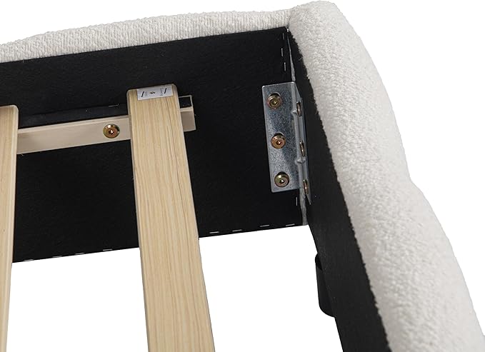 King Size Bed Frame, Upholstered Cloud Boucle Platform Beds Frames with Headboard, Anti-Collision Soft Rounded Corners Footboard, No Box Spring Required, Easy Assembly (43" Beige, King)