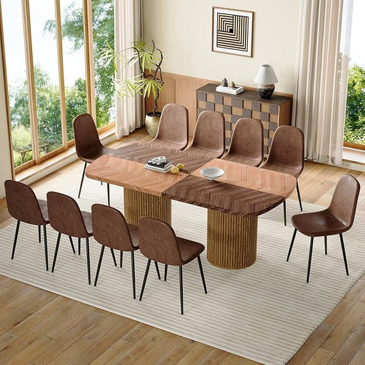Dining Table Set for 10,Large 79" Rectangular Kitchen Table Set for 10 with Cushioned Chairs,Modern Mid-Century Wood Dining Room Table Set for 10,Ideal for Dining & Gatherings