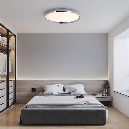 Modern Bathroom LED Ceiling Light, 19inch Chrome Round Flush Mount Ceiling Light, Dimmable 3000K-6000K, 40W, Ultra-Thin Minimalist Office Lighting for Living Room, Bedroom, Kitchen, Hallway