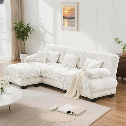 SoarFlash Sectional Sofas Couches for Living Room, L Shaped Couch Sofa Set, Small Couches for Small Spaces, Apartment with Movable Ottoman, White