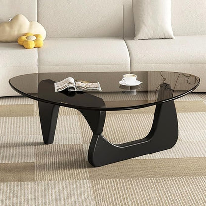 Mid Century Modern Glass Coffee Table for Living Room, Small Coffee Tables, Suitable for Bedroom Living Room Reception Office Tables（Black/Grey，Medium）