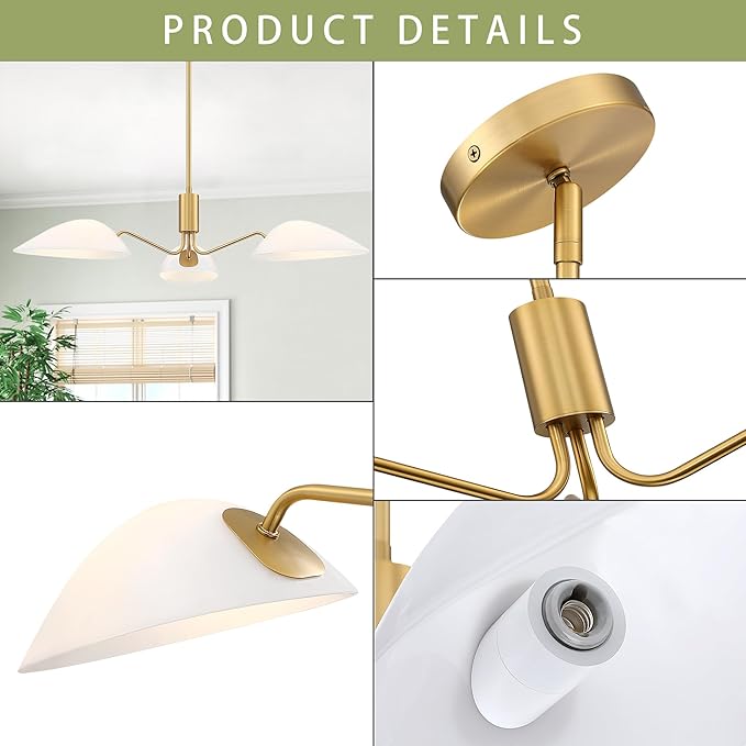 MEXO Modern Glass Chandeliers, Sputnik Chandelier Gold Pendant Lighting Fixture Glass Shade Ceiling Light for Dining Room Kitchen Island