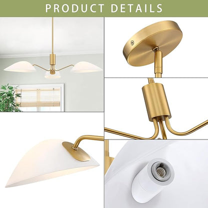 MEXO Modern Glass Chandeliers, Sputnik Chandelier Gold Pendant Lighting Fixture Glass Shade Ceiling Light for Dining Room Kitchen Island