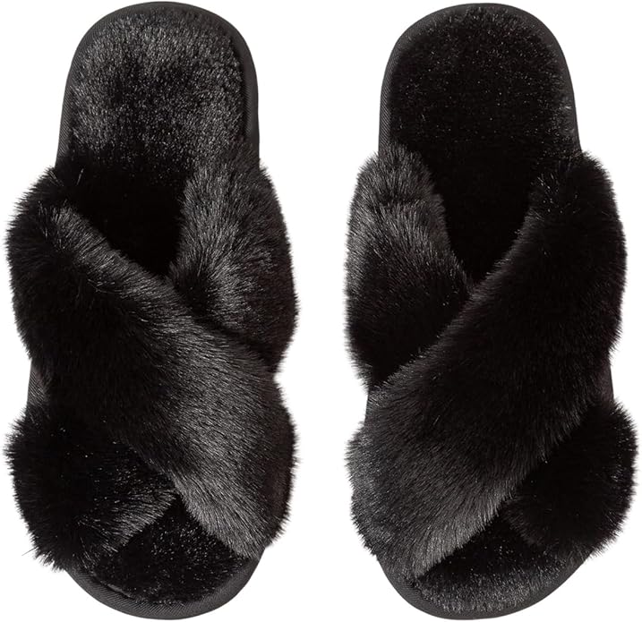 Women's Slipper Memory Foam Cross Band Fuzzy Slippers Open Toe Cozy House Slippers Cozy Plush Bedroom Indoor Outdoor