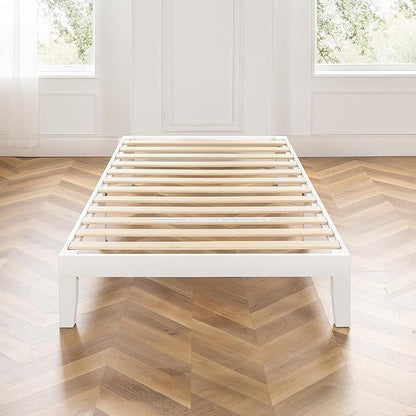 Mellow Naturalista Classic 12 Inch Solid Wood Platform Bed with Wooden Slats, Twin, White