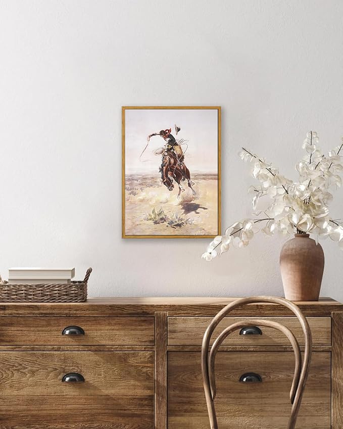 KBKBART Vintage Framed Canvas Wall Art, Western Cowboy Art Prints Southwestern Artwork Prints Farmhouse Wall Decor for Western Bedroom Bathroom Decor (8"x10")