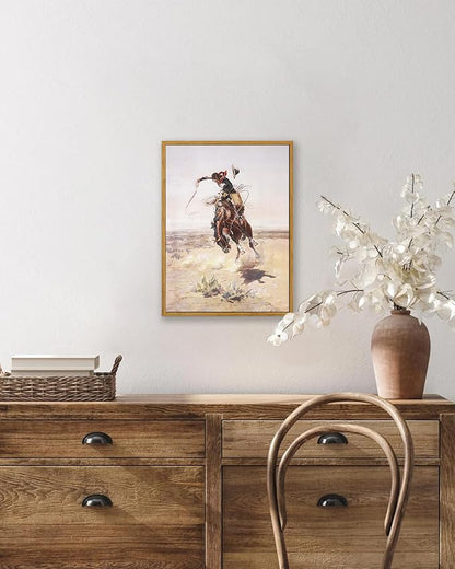 KBKBART Vintage Framed Canvas Wall Art, Western Cowboy Art Prints Southwestern Artwork Prints Farmhouse Wall Decor for Western Bedroom Bathroom Decor (8"x10")