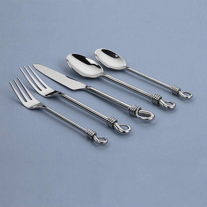Gourmet Settings - 20-Piece Silverware Set -TWIST Collection - Polished Stainless Steel Flatware Sets - Service for 4 - Kitchen Cutlery Utensils Knife/Fork/Spoon - Dishwasher Safe