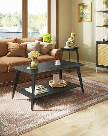 VASAGLE MAEZO Collection - Coffee Table, 2-Tier Center Table with Storage, Tapered Legs, Curved Transitions, 21.7 x 39.4 x 17.7 Inches, Easy to Assemble, for Living Room, Charcoal Gray ULCT249B01