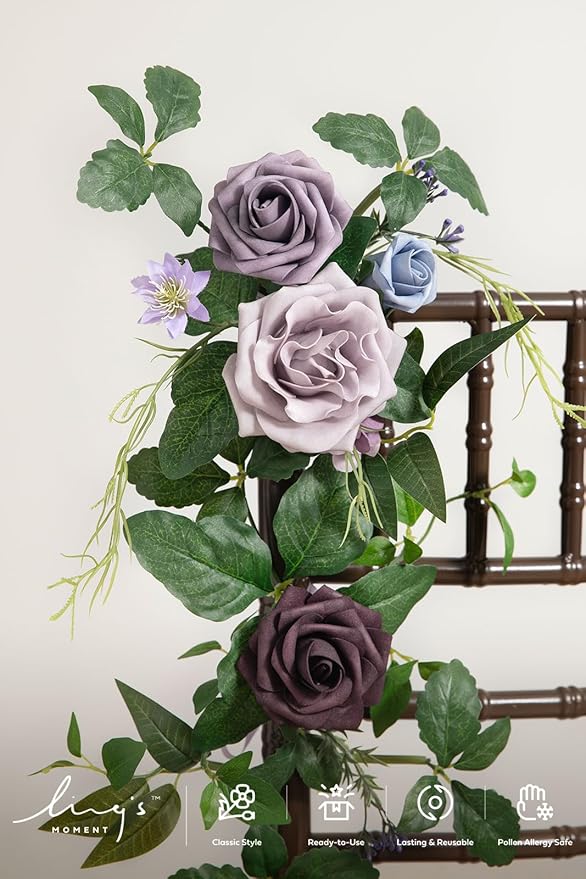 Ling's moment 10pcs Wedding Chair Decorations Aisle Floral Swag Artificial Pew Flowers Hanging Provence Blue & Purple for Ceremony Reception Church Rose Floral Faux Arrangement Party Outdoor Decor